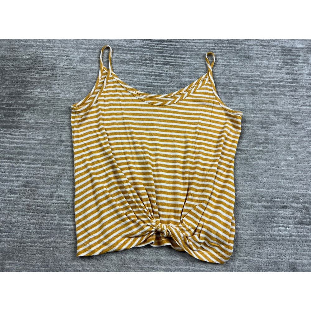 SO Camisole Womens L Yellow White Striped Front Tie Knot Scoop Neck Tank Top
